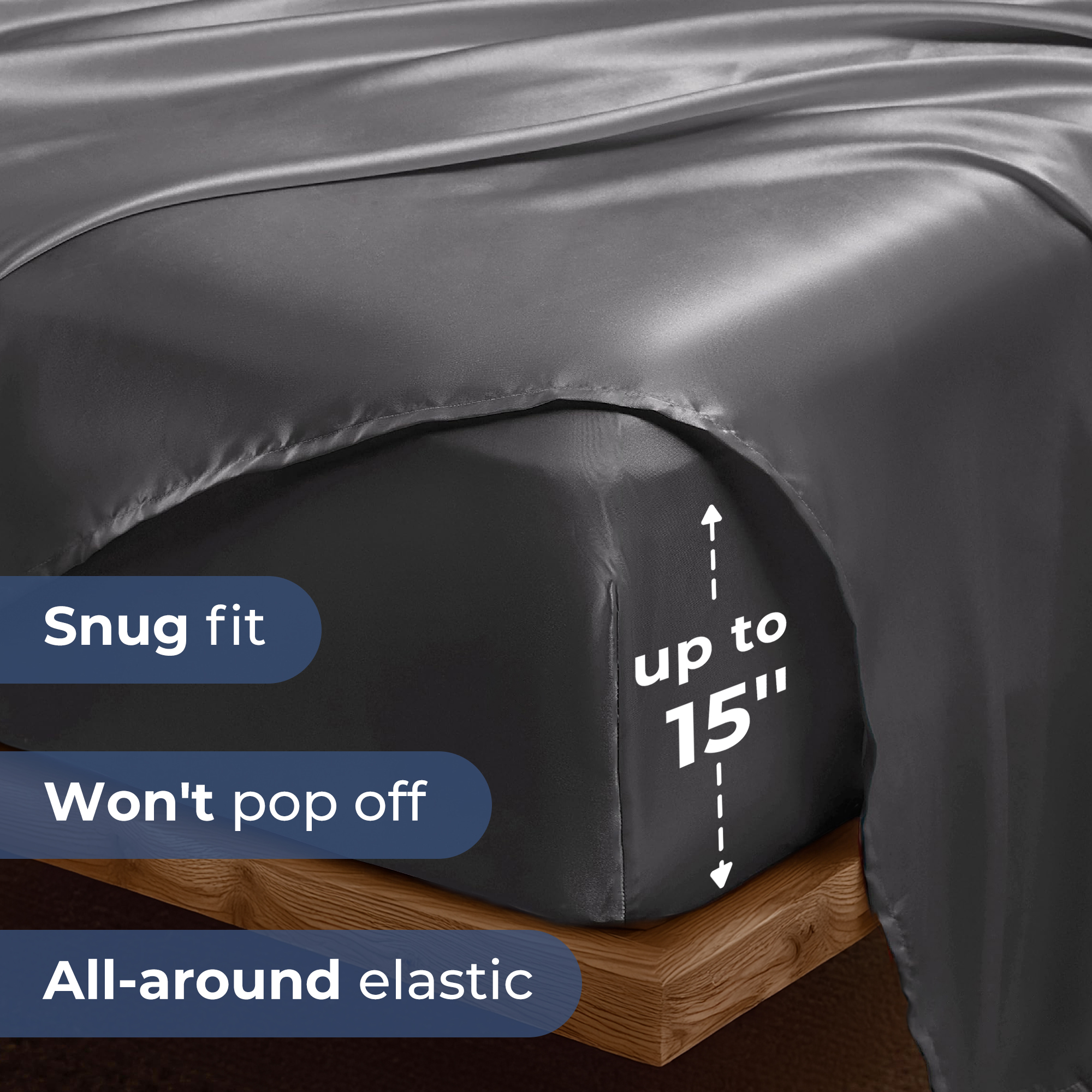 Seasonwood Queen Satin Sheet Set, 4-Piece, Dark Gray photo 5
