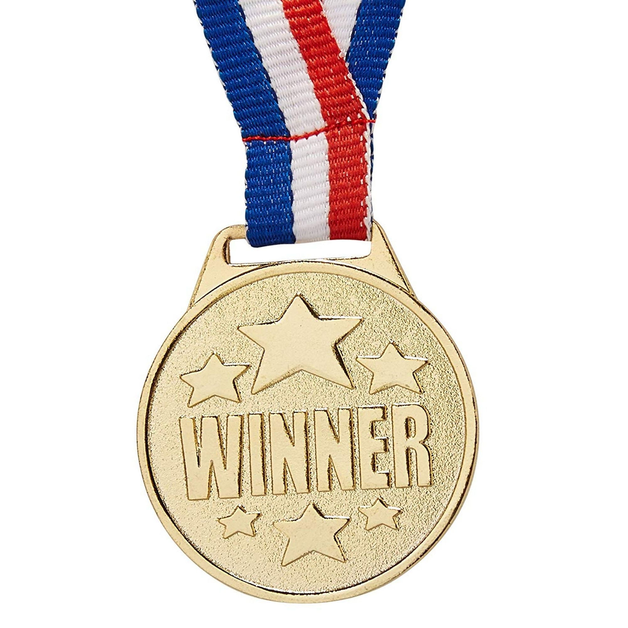 12Pack Bulk Olympic Style Gold Winner Award Medals with Ribbons for