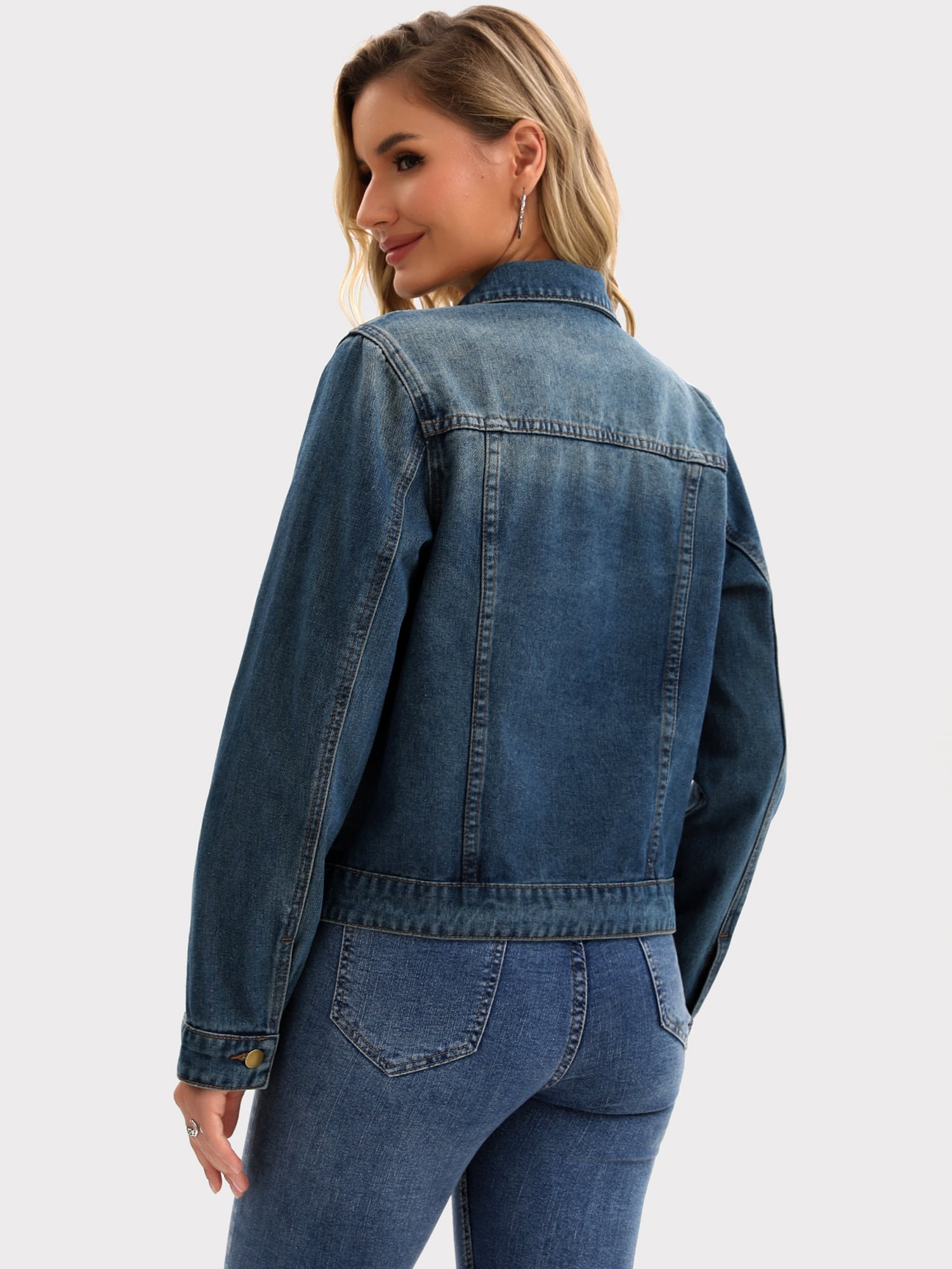 DARING DIVA Women's Classic Washed Long Sleeve Denim Jackets With Pockets M Blue