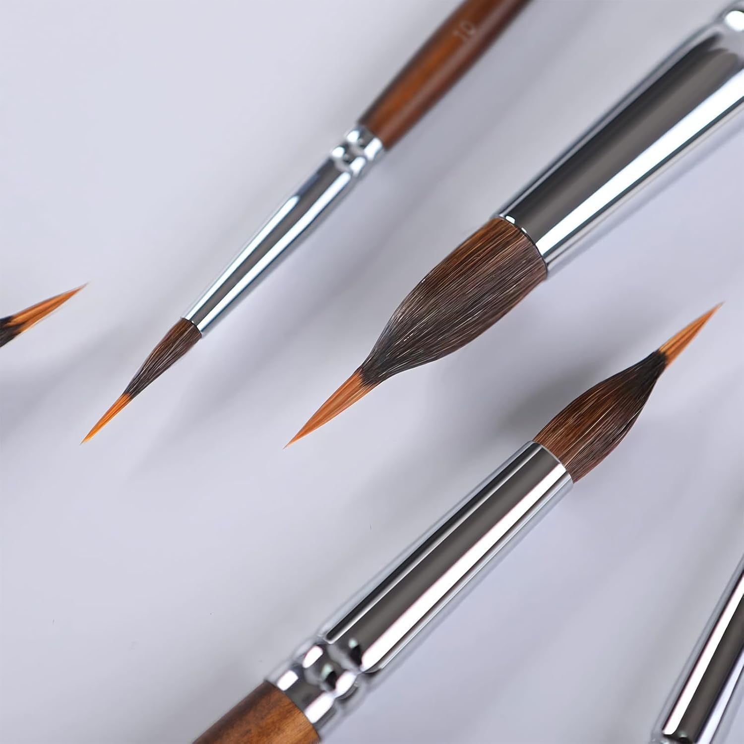 Brushes Professional, Fuumuui 6Pcs Extended Needle Point Brushes Synthetic Extra Long Pinhead Brushes with Kolinsky Sable Body for Fine Detailing - Watercolor Acrylic Gouache Inks Painting