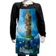 thumbnail image 1 of Cartoon Kids Apron, Fantasy Fisherman House Fairytale Underwater Life Fishes Coral Cloudy Sky, Boys Girls Apron Bib with Adjustable Ties for Cooking Baking Painting, Blue Brown Green, by Ambesonne, 1 of 2
