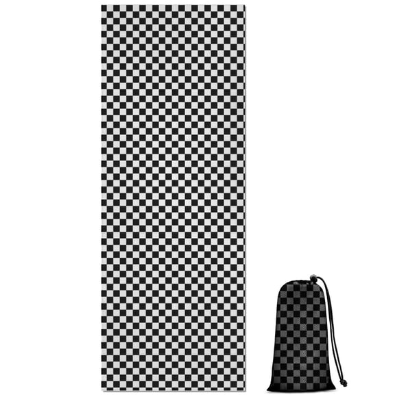 Black White Small Checkered Pattern Hot Yoga Mat Towel Non Slip for Hot Yoga - Quick-Drying Yoga Mat Cover with 4 Corner Pockets with Travel Bag - Hot Yoga Towel Non Slip 70"x26"