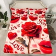 thumbnail image 2 of Feelyou Red Rose Flower Twin Sheet Sets, Romantic Love Heart Bedding, 3pcs, 2 of 7
