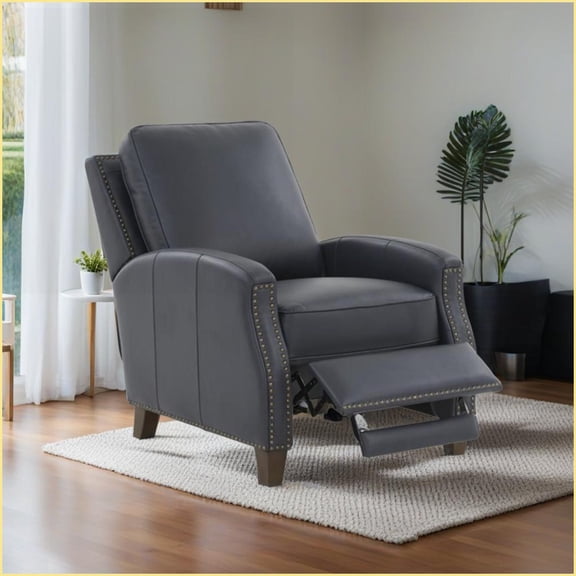 Recliners Jack Traditional Push Back Recliner with Nailhead Accents | Midnight Blue | Faux Leather