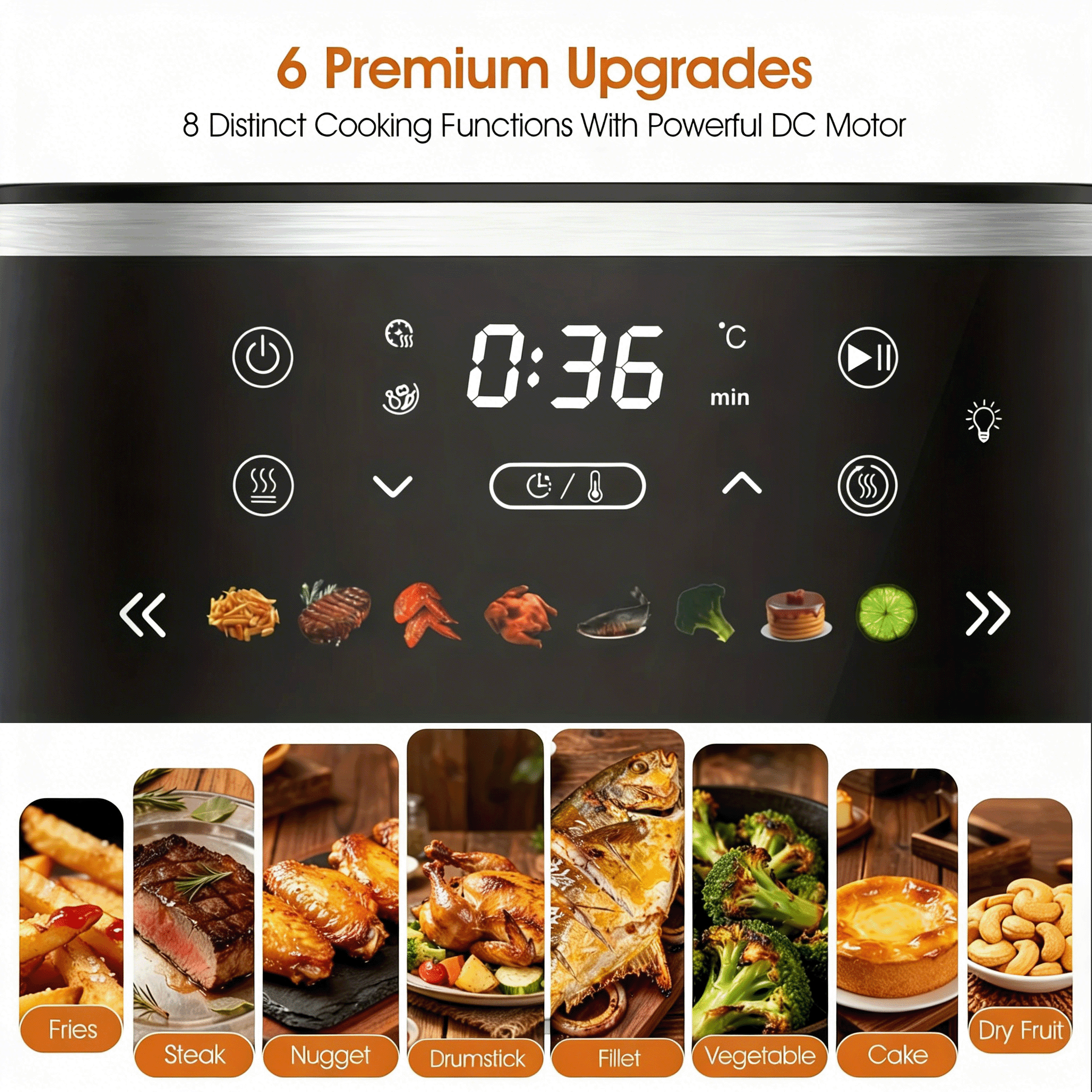6.5 Qt Large Air Fryer Digital Control With View Window 8 Presets For Fast Family Meals Temp Timer Adjustable Roast Bake Crisp French Fries Steak 1550W