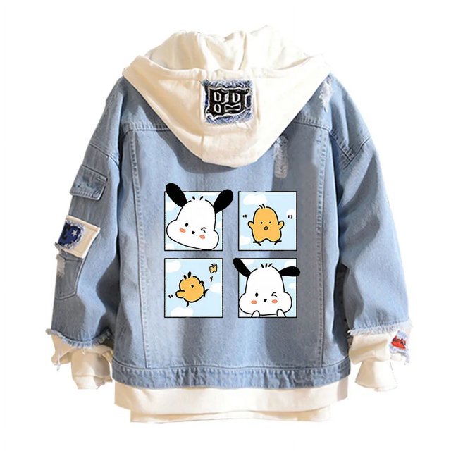 Casual Distressed Denim Hooded Bomber Jacket Long Sleeve Unisex Multi-Color