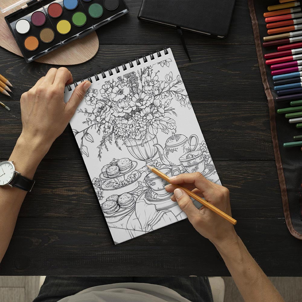 TSPVOTUS Afternoon Tea Coloring Book for Adult, Spiral Bound, Soft Cover
