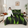 thumbnail image 4 of jejeloiu Waves Geometric Stripe Queen Comforter Set,Black Green Bedding Comforter Set For Adults Reversible 3-Piece, 4 of 8