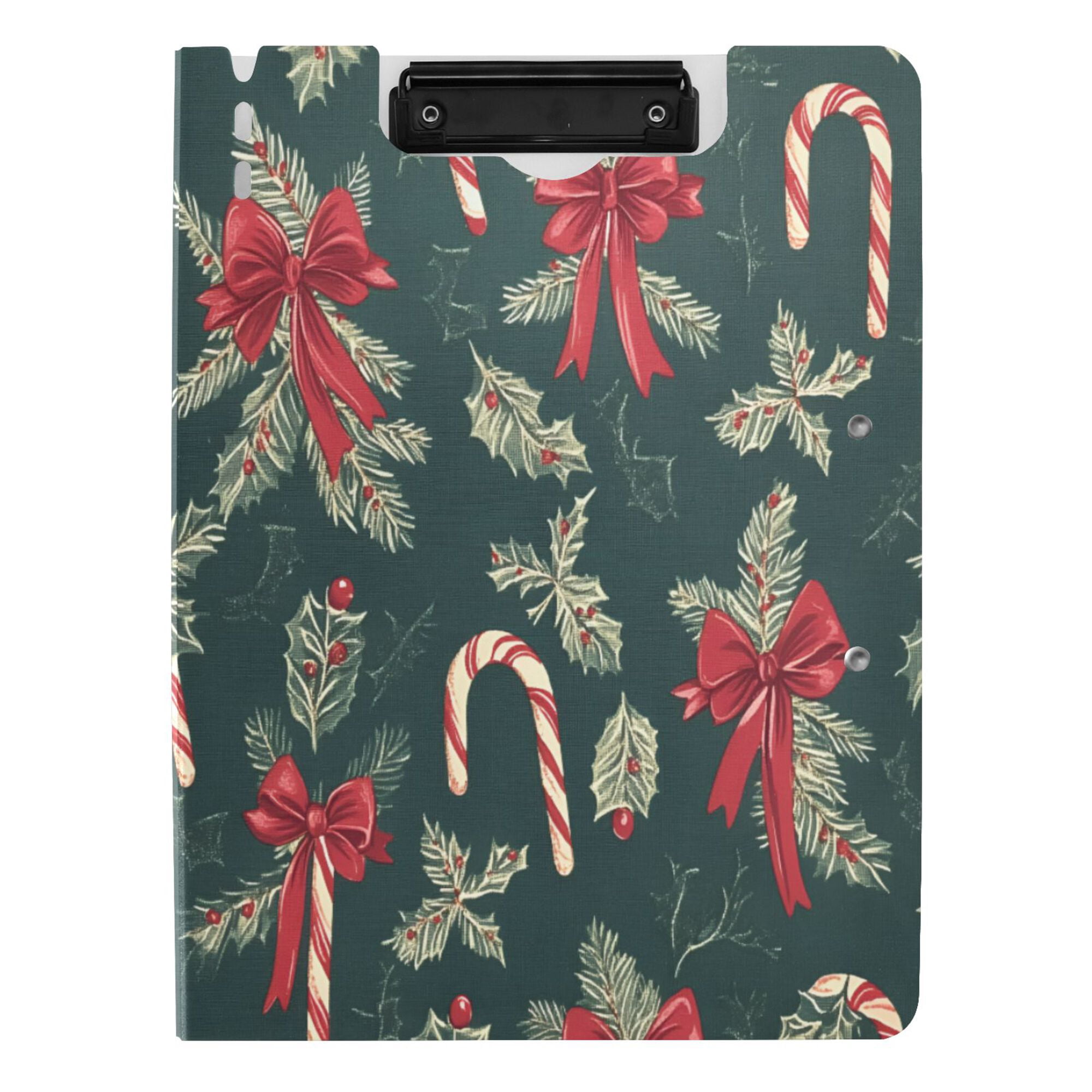 FORMRS A4 Clipboard Folder with Pen Holder Horizontal Foldable School Office Binder, Green Christmas Candy Canes
