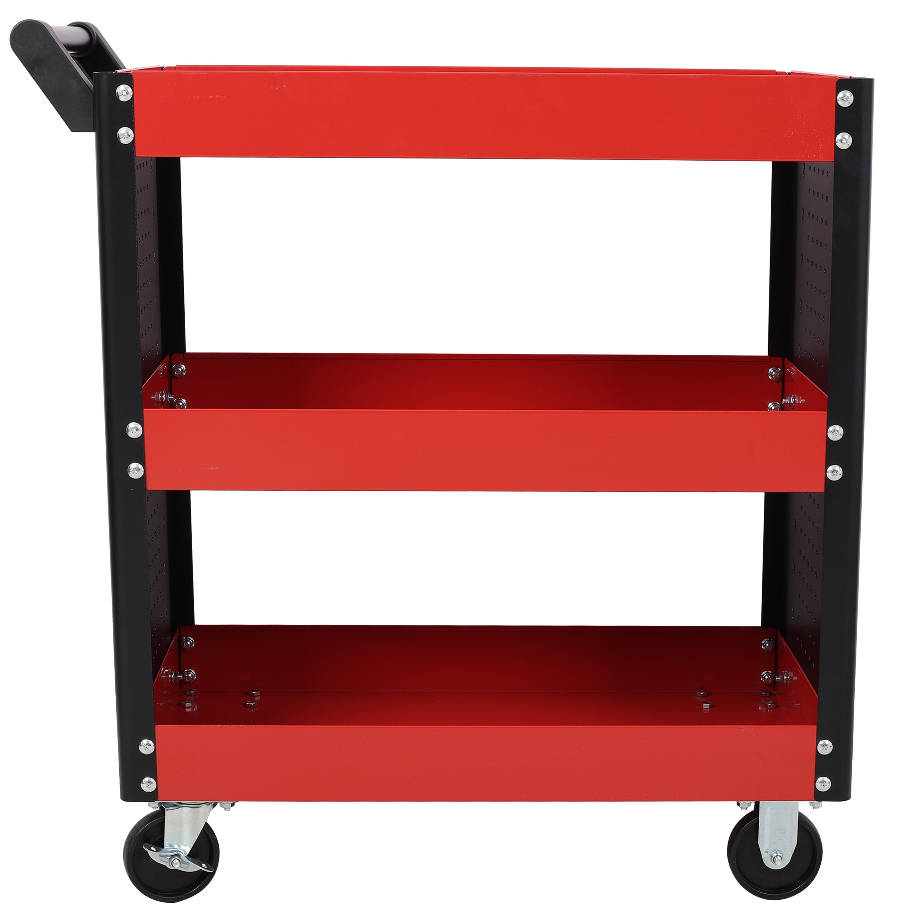 Tool Cart, 3 Tier Rolling Tool Cart on Wheels,Heavy Duty Utility Tool Cart with Pegboard for Repair Shop, Garage, Warehouse,Red, Red Tool Storage Cart,Steel Mechanics Tool Cart