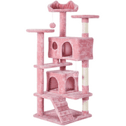 Angle View: Yaheetech 54.5''H Cat Tree Tower w/ 2 Condos & 2 Fur Balls & 3 Scratching Posts, Pink