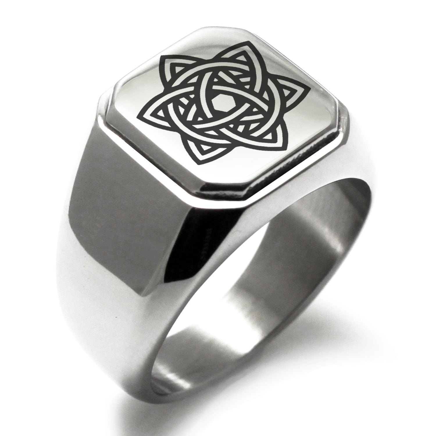Stainless Steel Celtic Triquetra Eternity Star Knot Engraved Square ...