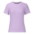 thumbnail image 5 of ABATAB Summer Womens Ribbed Tops Crew Neck Slim Fitted Tee Shirts Solid Short Sleeve Dressy Basic Top, 5 of 5