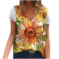 thumbnail image 1 of Moda mujer estampado de girasol camisetas cuello redondo casual mangas cortas tops blusa Pompotops  hkajfhjk460891, 1 of 5
