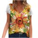 thumbnail image 1 of Moda mujer estampado de girasol camisetas cuello redondo casual mangas cortas tops blusa Pompotops  hkajfhjk460893, 1 of 5