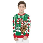 STYLEWORD Christmas Kids Boys Sweater Round Neck Pull Over Sweaters Long Sleeve Printing Tops Fake two Sweater