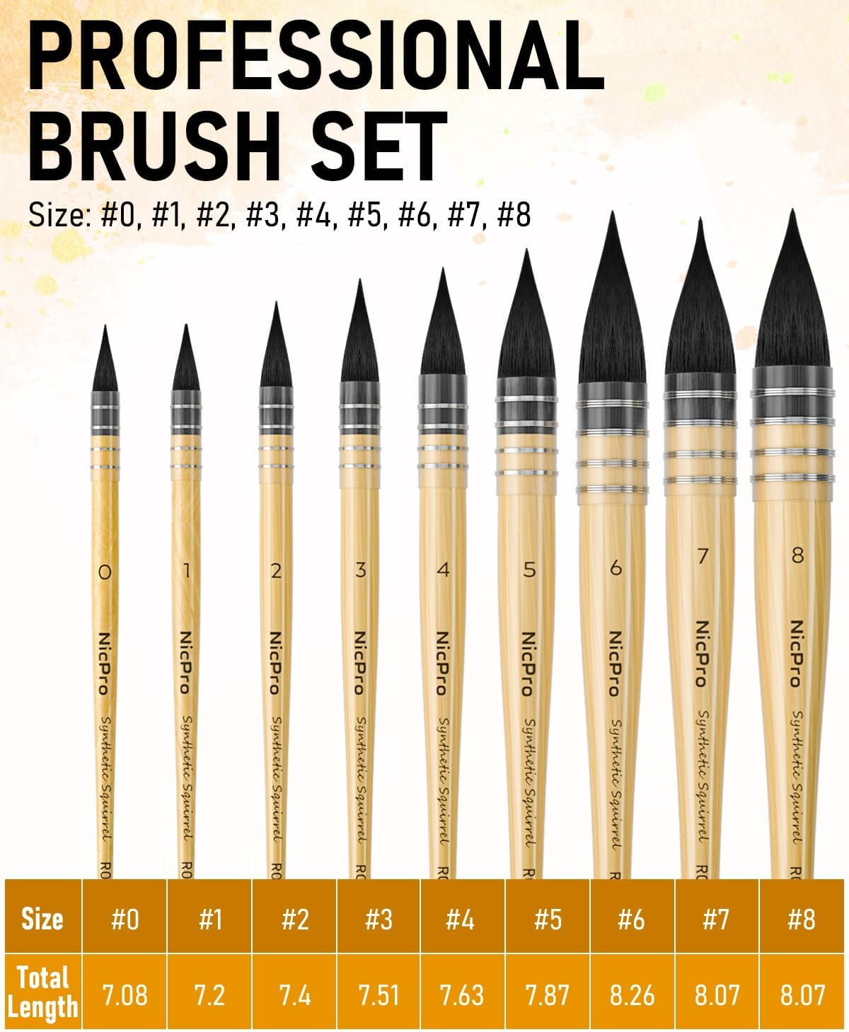 Nicpro Professional Watercolor Paint Brushes with Nylon Bag, 9 Pcs Mop Paintbrush, Round Synthetic Squirrel Hair, Bulk Paint Brushes for Watercolor Painting, Gouache, Acrylic, Oil, Wood Color