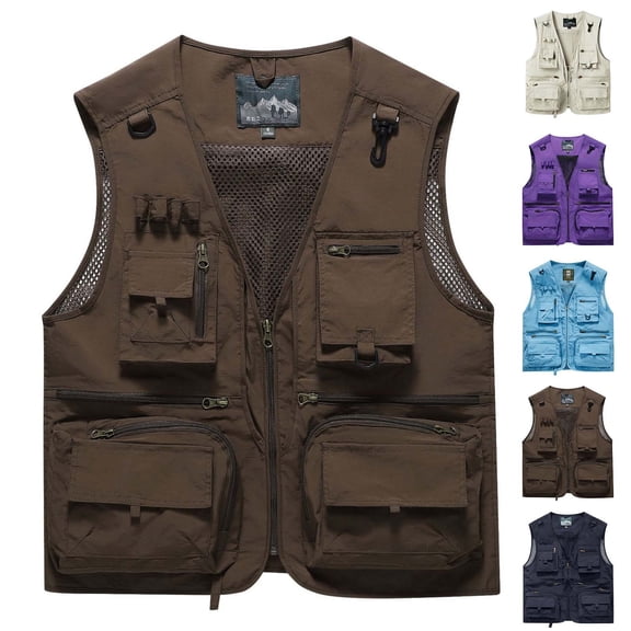 Men's Sleeveless Vest Multi Pocket Quick Dry Nylon V-Neck Workwear Photography Mountaineering Journalist Outdoor Casual Utility Fishing Hiking Travel | Zenithor,Blue L