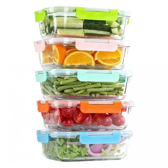 TechGen BPA-Free Airtight Leak-Proof Glass Food Storage Containers with Lids, Bento Meal Prep Lunch Boxes, 5-Pack