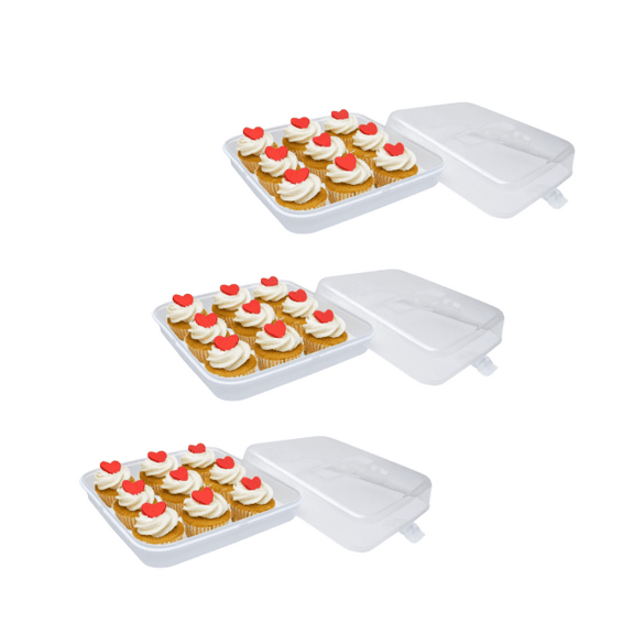 3 Reusable Plastic Cupcake Containers with Lids - Freezer Safe, Holds 9 Cupcakes Each, Perfect for Parties and Special Events