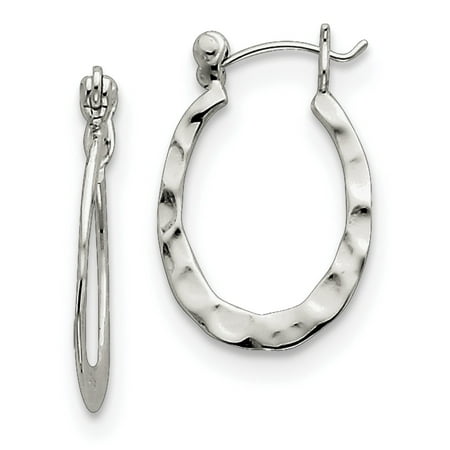 Polished Hammered Oval Earrings - Sterling Silver Hammered & Polished Oval Hoop Earrings