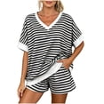 thumbnail image 2 of Enjoytime Striped Outfits for Women V Neck Short Sleeve Shorts 2 Piece Sets Summer Casual Matching Set, 2 of 5