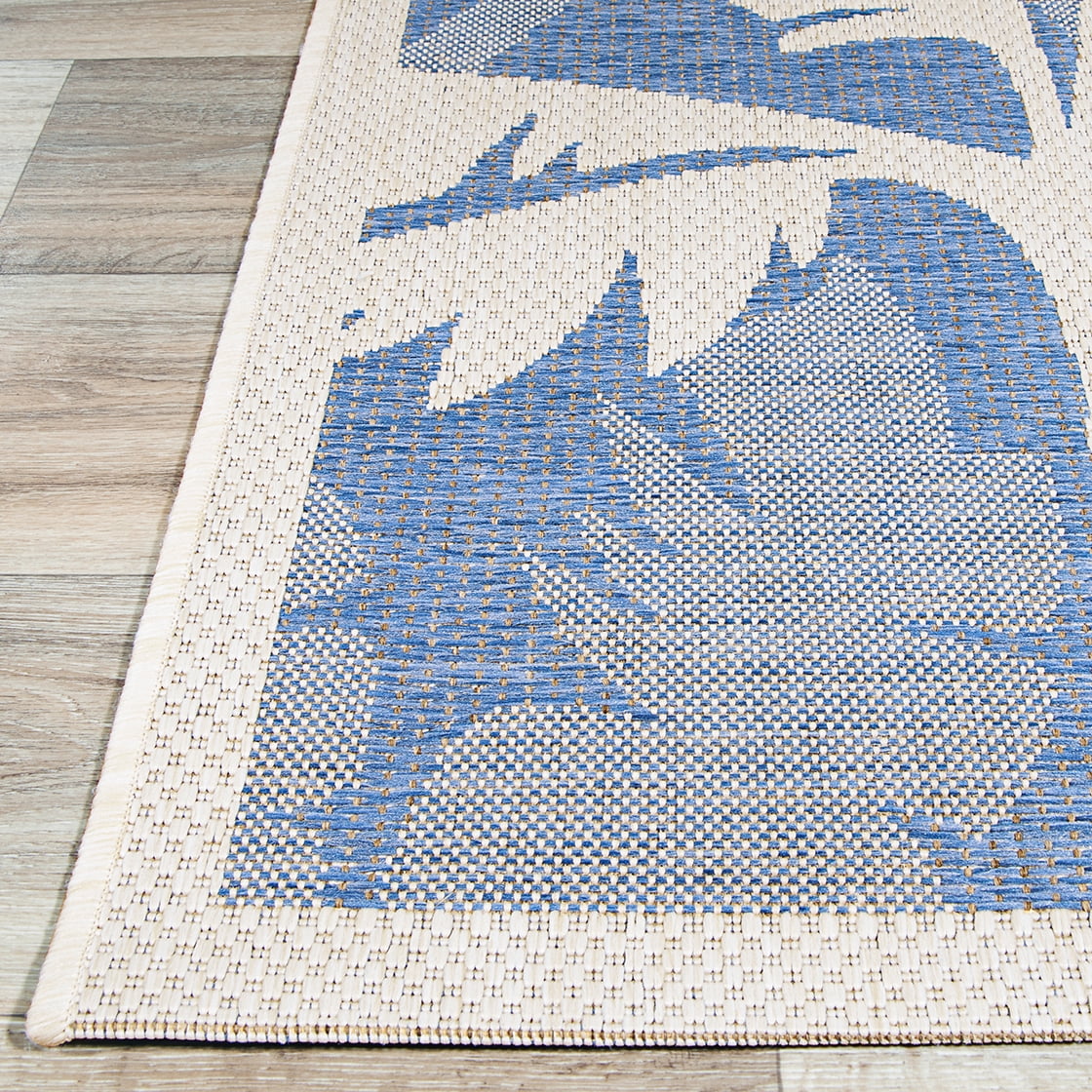 Couristan Monaco Coastal Flora Indoor / Outdoor Area Rug, Ivory-Sapphire Blue, 5'3" x 7'6"