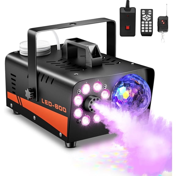 Fog Machine, Smoke Machine with Disco Ball Lights, 600W with Multiple Colors LED Effects, Wired And Wireless Remote Controls, Ideal for Indoor, Outdoor, Halloween, Wedding, and Parties