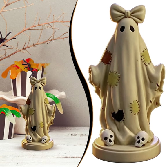 CHENjy Halloween Ghost Figurine, Gothic Ghost Statue, Resin Halloween Ornament, Hand Painted Desktop Mantel Decor with Stable Base for Fall and Autumn Display, White