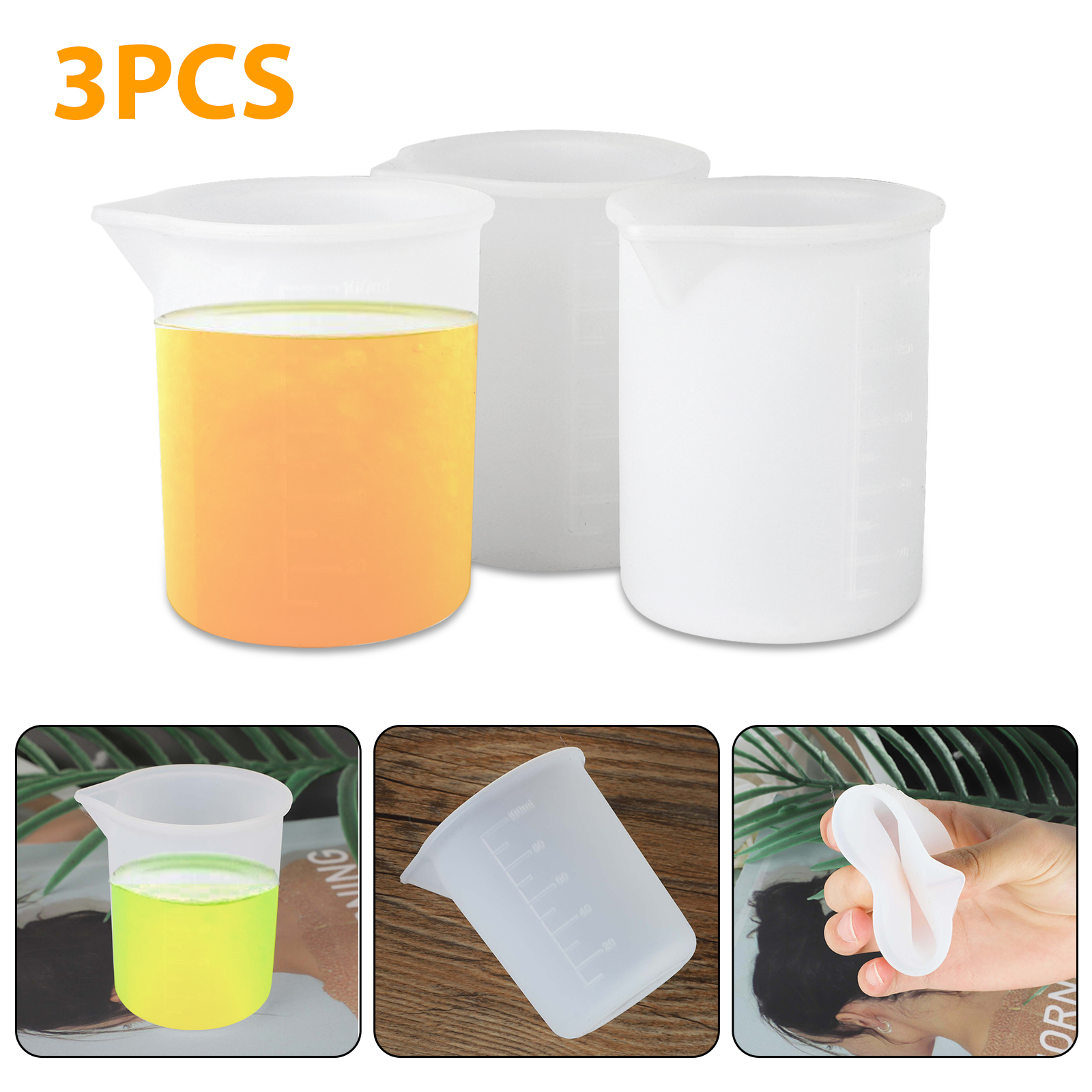 Resin Cups, 3 Pcs 100ml NonStick Silicone Cups, Silicone Measuring