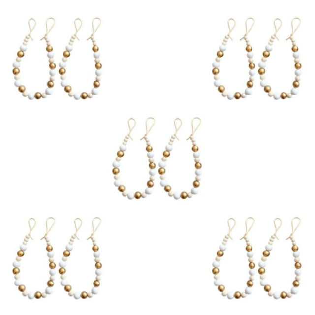 mmirethe Ensemble Tendance de 2 Tiebacks de Rideaux de Perles de Bois d'Inspiration Boho Holdbacks de Rideaux Dorés 52cm 5Set