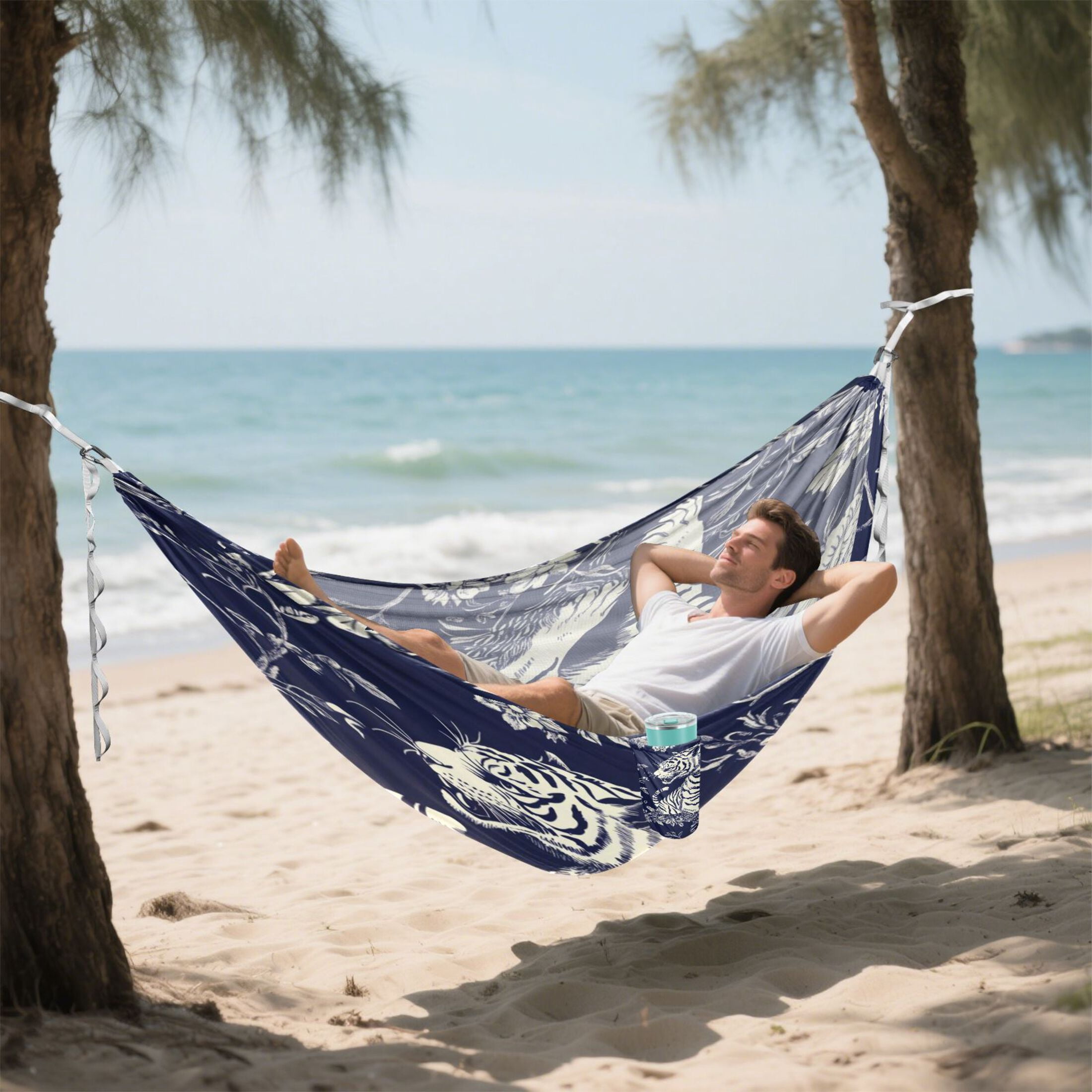 Hammock Camping Hammock Nylon Portable Hammock Travel Camping Hammock Blue Flower and Tiger Pattern