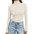 thumbnail image 2 of Women's Ribbed Turtleneck Sweater Slim Fit Long Sleeve, Fall Fashion Basic Casual Pullover Top Beige 2XL, 2 of 7