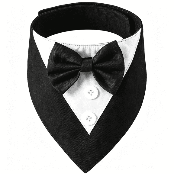 TELOLY Formal Dog Tuxedo Bandana with Bowtie, Adjustable Cotton Pet Collar for Weddings & Birthdays, Black Extra Large Dog Tux Outfit