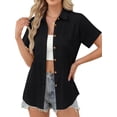 thumbnail image 3 of Fantaslook Womens Button Down Shirts Cotton Linen Short Sleeve Shirt Lapel Work Blouses Casual Summer Tops with Double Pockets, 3 of 11