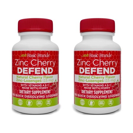 Basic Brands Zinc Lozenges, Immune Support Dietary Supplement, Non-GMO, 100-Count Cherry (2-Pack)