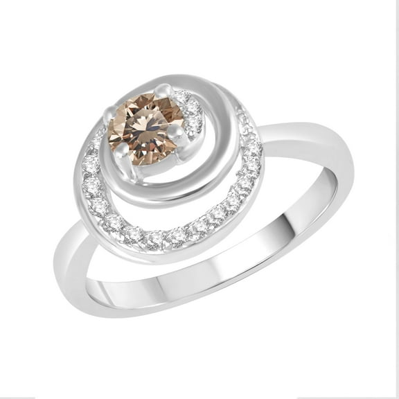 Sterling Silver with Genuine Champagne Diamond and White Topaz Spiral Ring