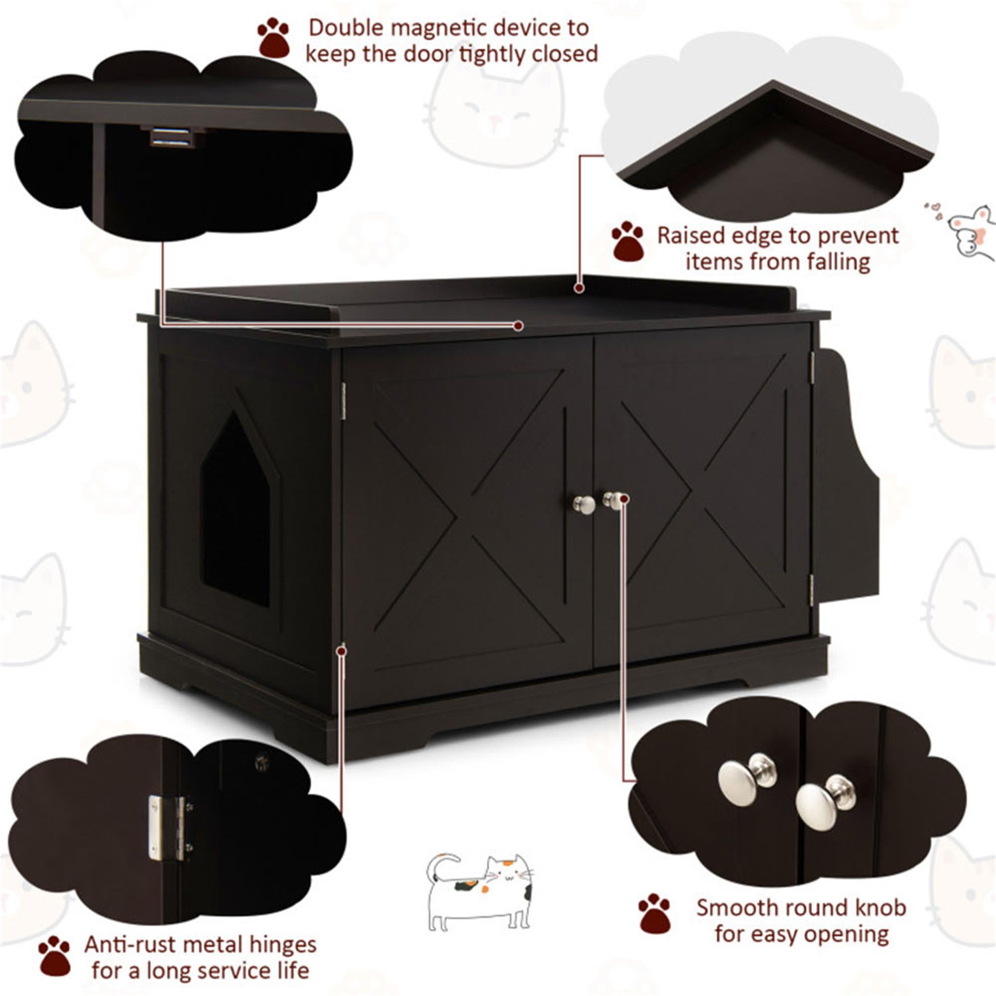 Kadyn 34" Large Cat Litter Box Enclosure, Wood Hidden Cat House Washroom Furniture for Living Room, Bedroom, Bathroom with Magazine Rack, Brown