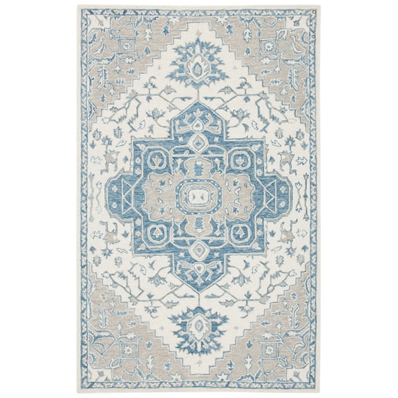 SAFAVIEH Micro-Loop William Medallion Area Rug, Ivory/Blue, 8' x 10'