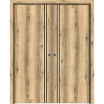 Sliding French Double Pocket Doors 36 x 80 inches | Planum 0016 Oak with Frosted Glass | Kit Trims Rail Hardware | Solid Wood Interior Bedroom Sturdy Doors