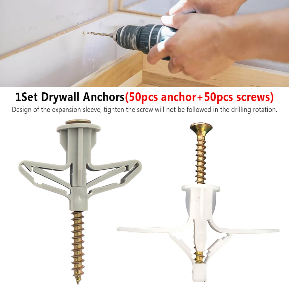 Self Drilling Drywall Plastic Anchors with Screws Kit 50pcs 