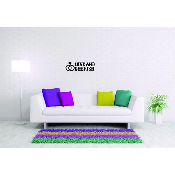 Decal - Peel & Stick Wall Sticker : Love And Cherish Love Life Wedding Quote Home Decor Picture Art Size :8 Inches x 20 Inches
