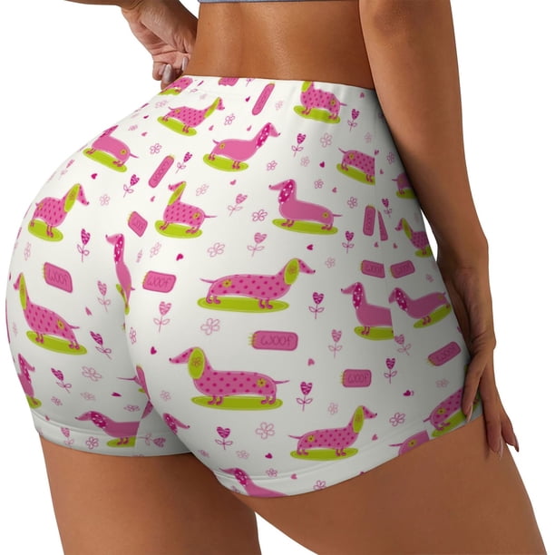 Fotbe Dachshund Dog Puppy Shorts Sin Costuras – Shorts Deportivos de Cintura Alta para Mujer, Elásticos para Gimnasio, Yoga, Running o Ciclismo-Small