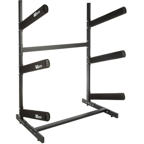 RAD Sportz Kayak Storage Rack - 3-Level Freestanding Adjustable Stand with Padded Arms and 300lb Capacity for Canoes, SUP, or Paddleboards - Black