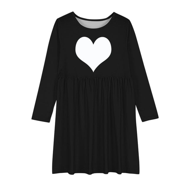 Bwiyojiz Tailles Mode 120-170 Robe à Manches Longues à Col Rond Filles Ligne Extensible Patineuse Tournoyante École Récital, 13 Ans, Cadeaux pour la Maison, Noir