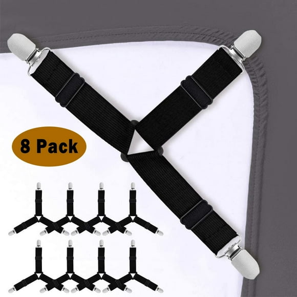 DEBGFS 8 Pack Bed Sheet Holder Corner Straps Mattress Cover Clips to Hold Sheets in Place, Adjustable Bed Bands, Elastic Fasteners/Grippers/Suspenders Fitted for Bedding, Keepers, Bedsheet Tie Downs