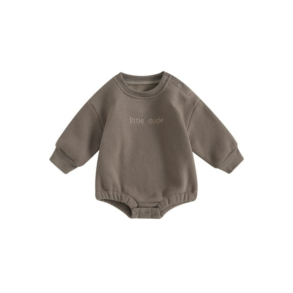 Baby Boy Oversized Sweatshirt Romper 3M 6M 12M 18M Solid Long Sleeve Bubble Little Dude Romper Sweater Onesie Top Fall Clothes
