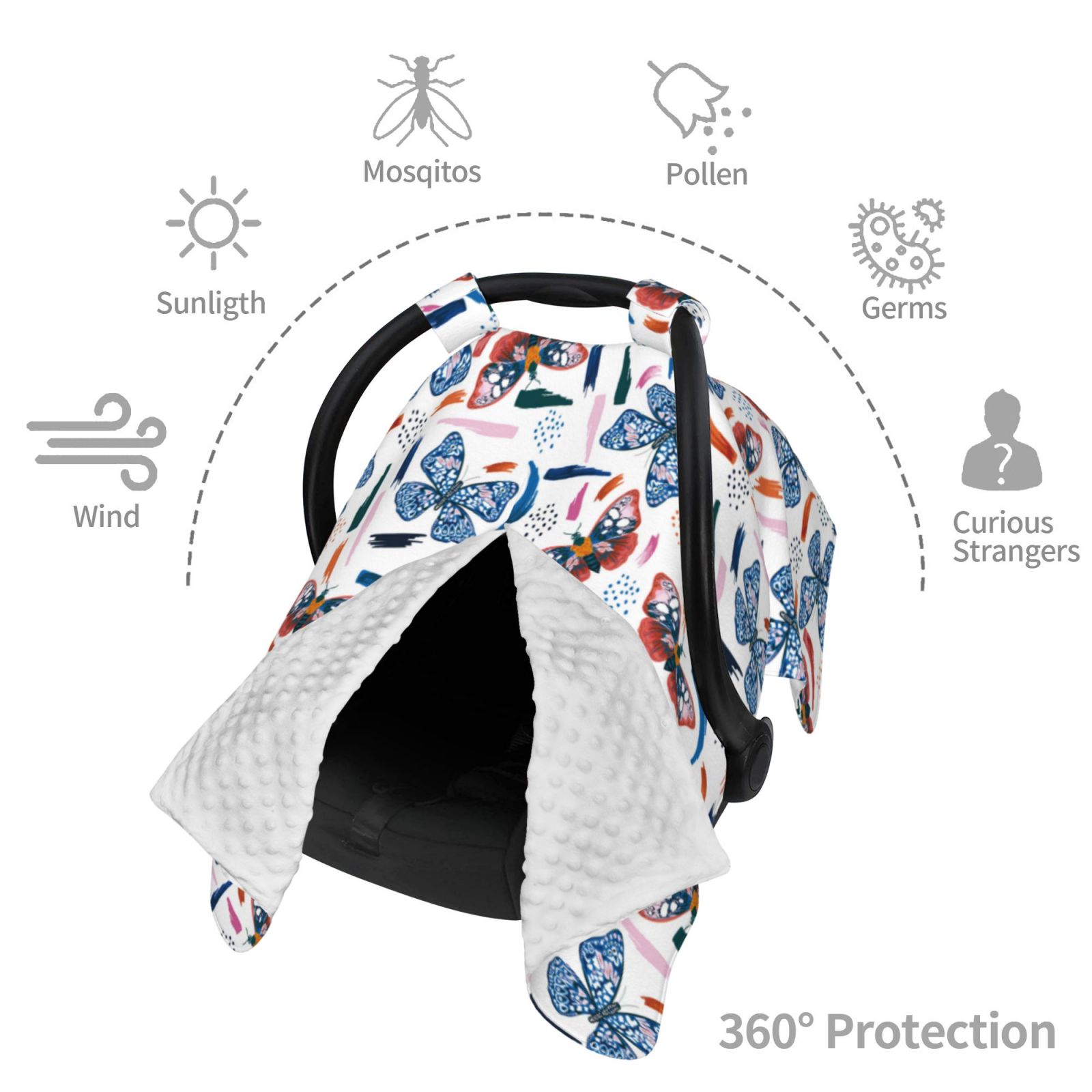 Car Seat Cover Baby - Retro Butterfly A Breathable Infant Car Seat Cover for Baby Carseat, Lightweight Comfort Baby Essentials Must Haves Newborn Stuff for Girl Boy