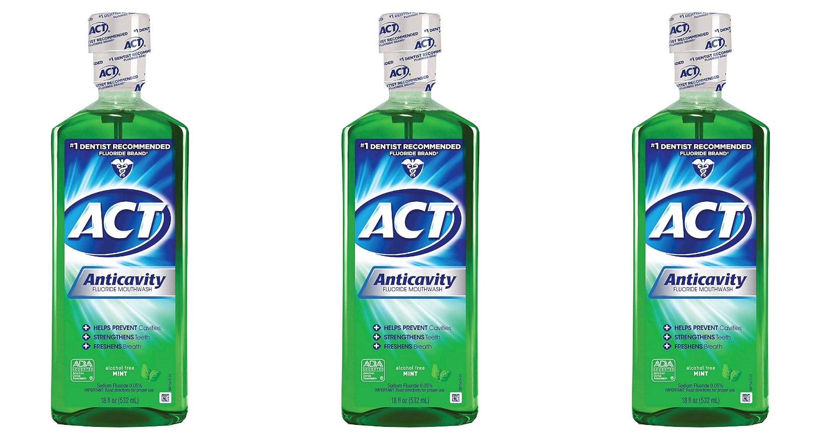 "ACT Anticavity Fluoride Mouthwash, Mint, Alcohol Free, 18Ounce Bottle