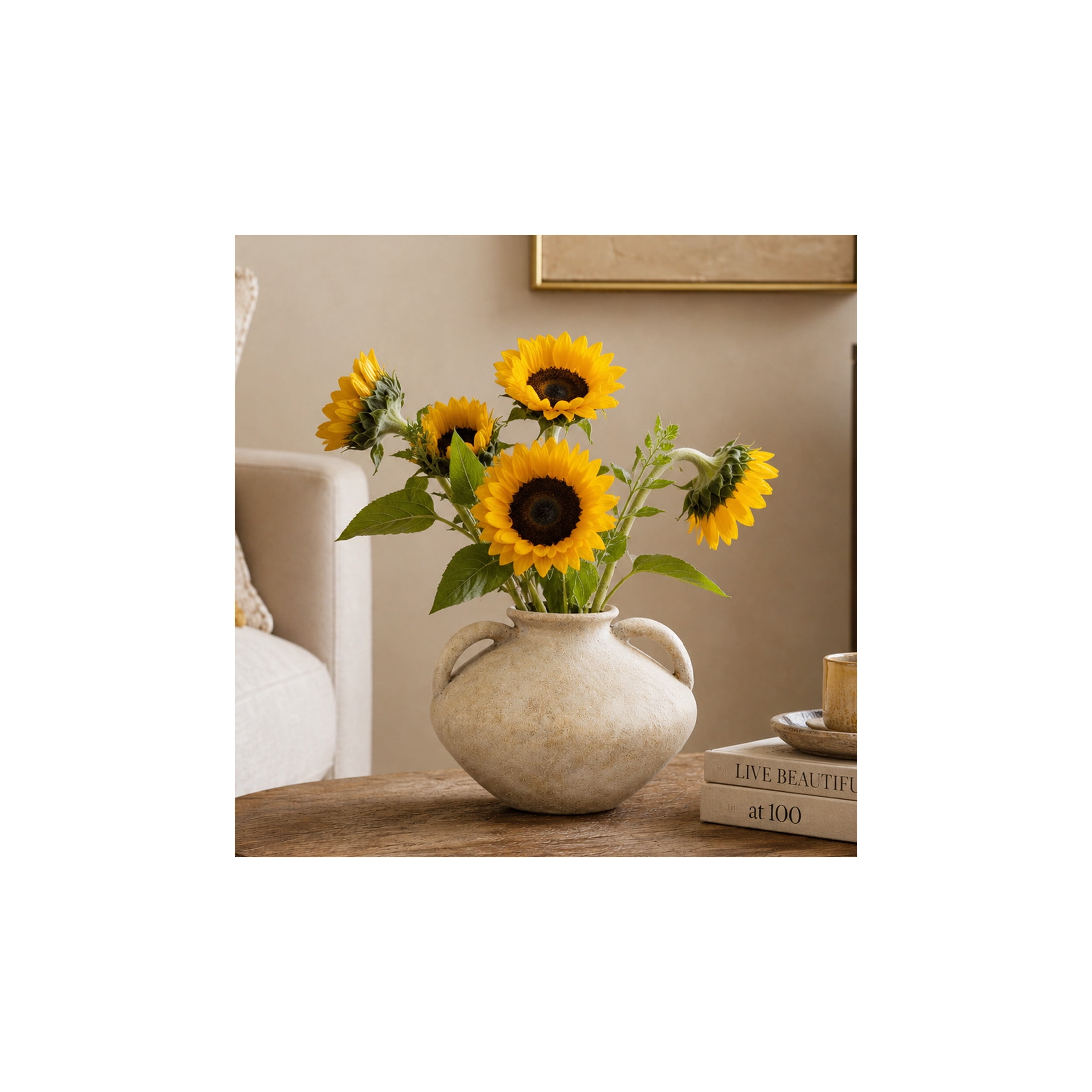 DecMode 7" Antique Style Washed Cream Ceramic Vase with Handles